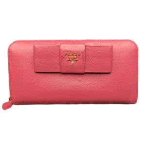 Prada Pink Saffiano Bow Zip Around Wallet Pre-owned